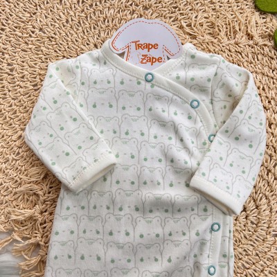 Body Kimono Manga Longa - Ursinhos - Off White e Verde